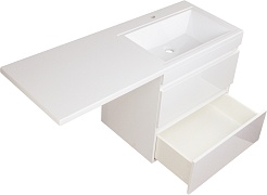 Style Line Тумба с раковиной подвесная Даллас 130 R Люкс, белая PLUS эмаль – фотография-4